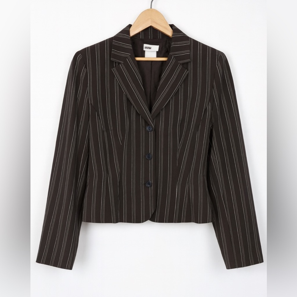 Vintage 90's In Studio Womens Black Pinstriped Button‎ Front Blazer sz 16 Preppy